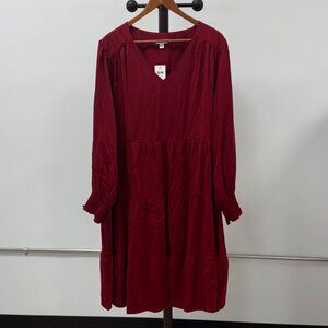 HWT J. Jill L/S Loose-Fitting Dress in Wine/Burgundy Size 2X